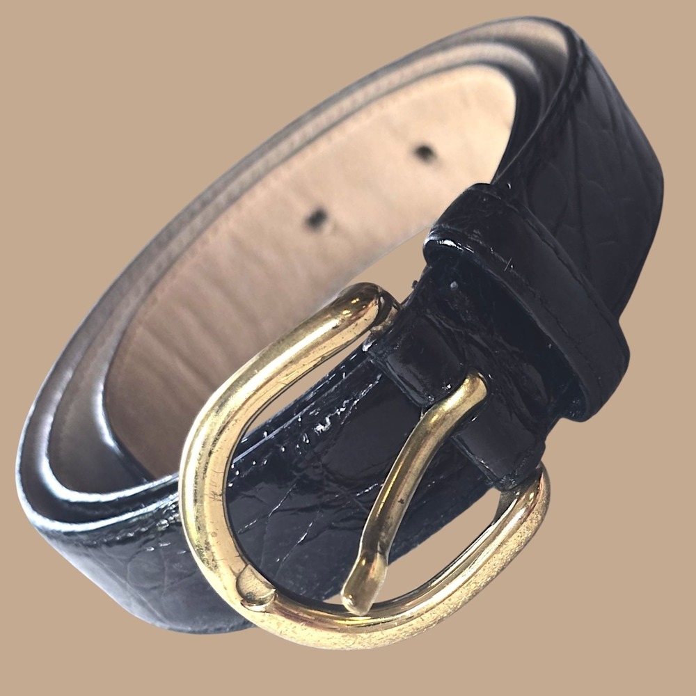 Bally Black Crocodile Leather Belt M | Solid Brass Buckle | Made in Italy |...
